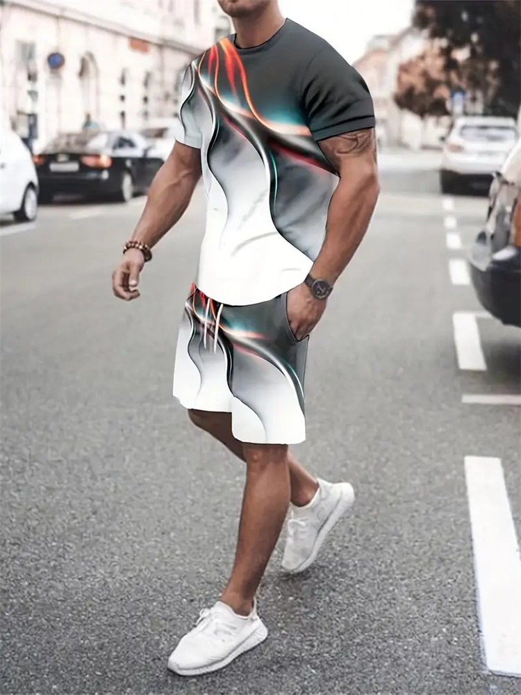 Summer Clothing Styles For Women - Men Women Gradient Texture T-shirt Two-piece