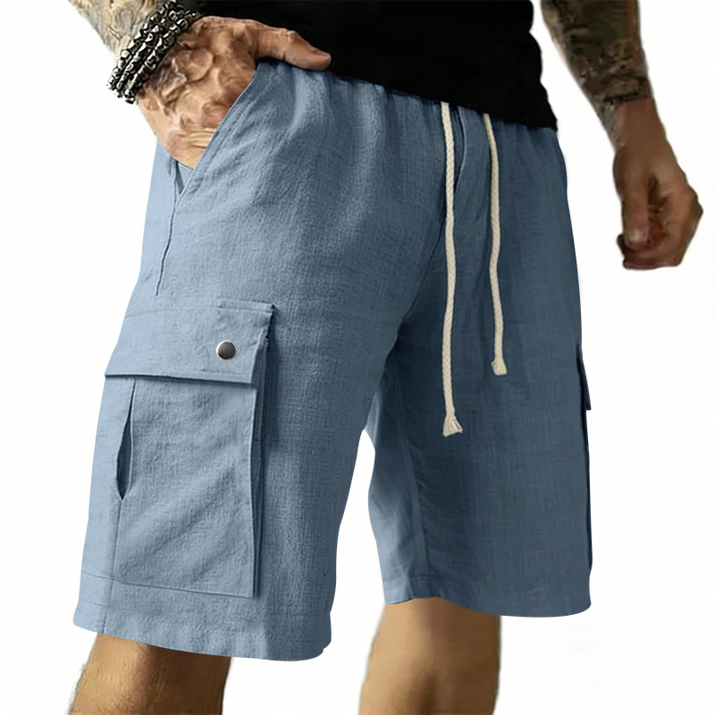 Linen Shorts Men - European and American Multi-Pocket Tooling Shorts