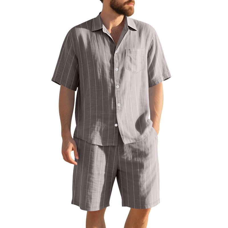 Linen Shorts Men - Summer Linen Suit Men's Striped Jacquard