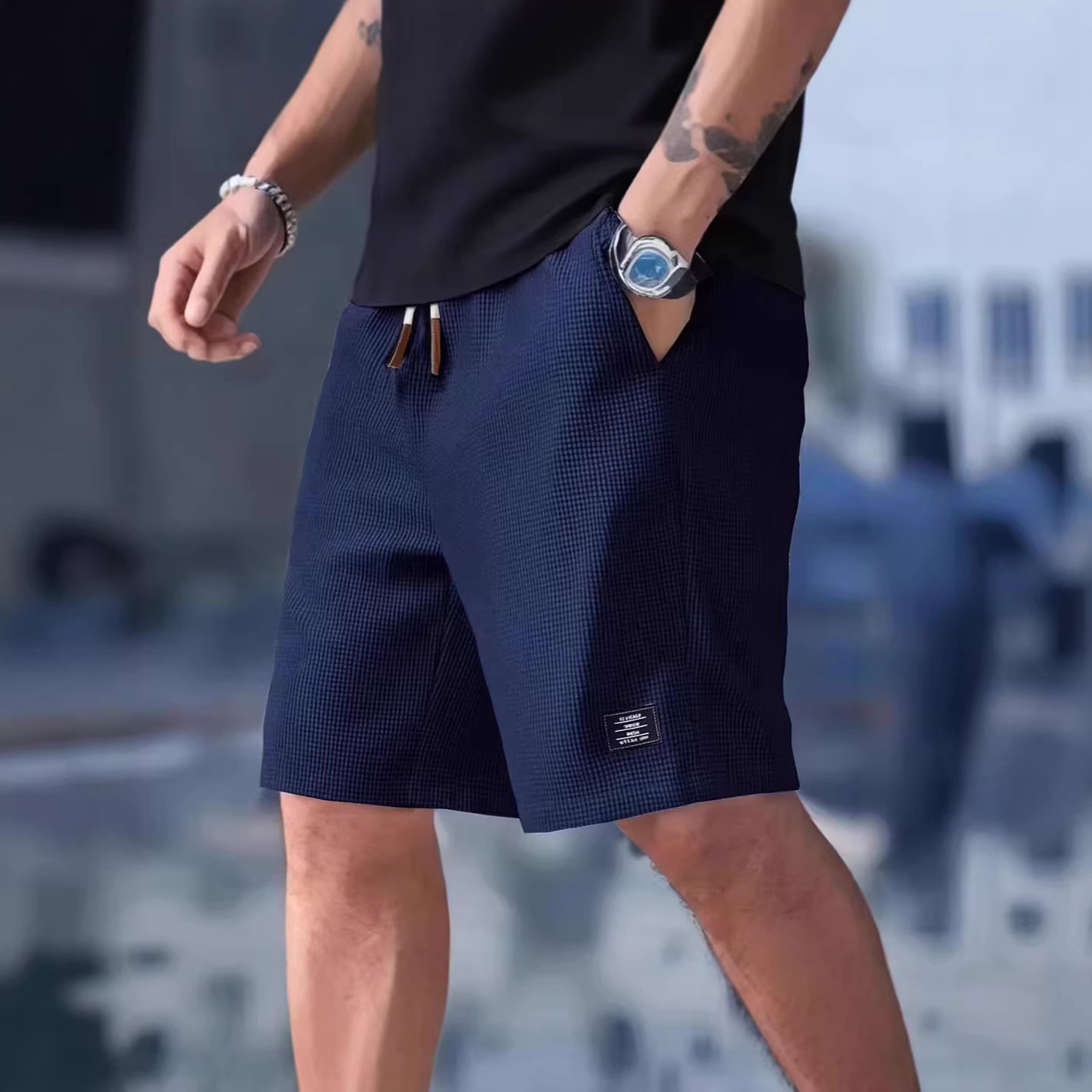 Male Short Pants Black Waffle  - Summer Clothing Deals review and price