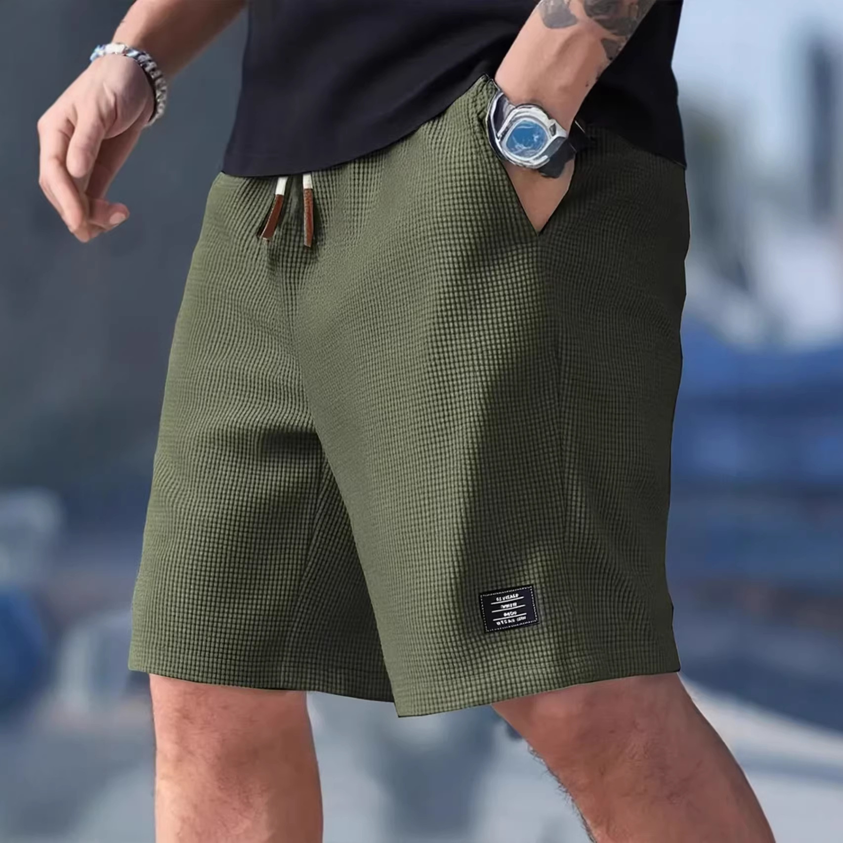 Male Short Pants Black Waffle  - Summer Clothing Deals review and price