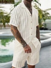 Men Crochet Knit 2 Piece Set L - Summer Clothing Essentials review and price