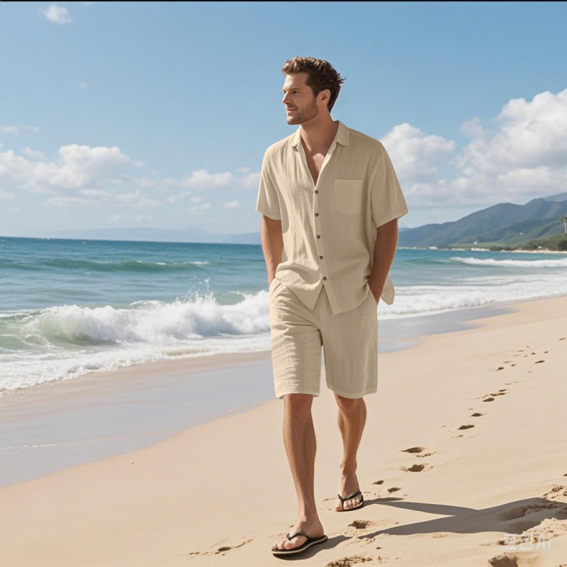 Men Linen Blend Camp Collar Sh - Linen Shorts Men review and price
